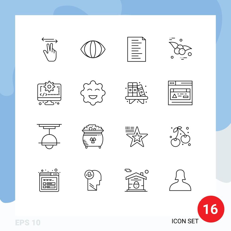 16 User Interface Outline Pack of modern Signs and Symbols of cookie digital html coding fruit Editable Vector Design Elements