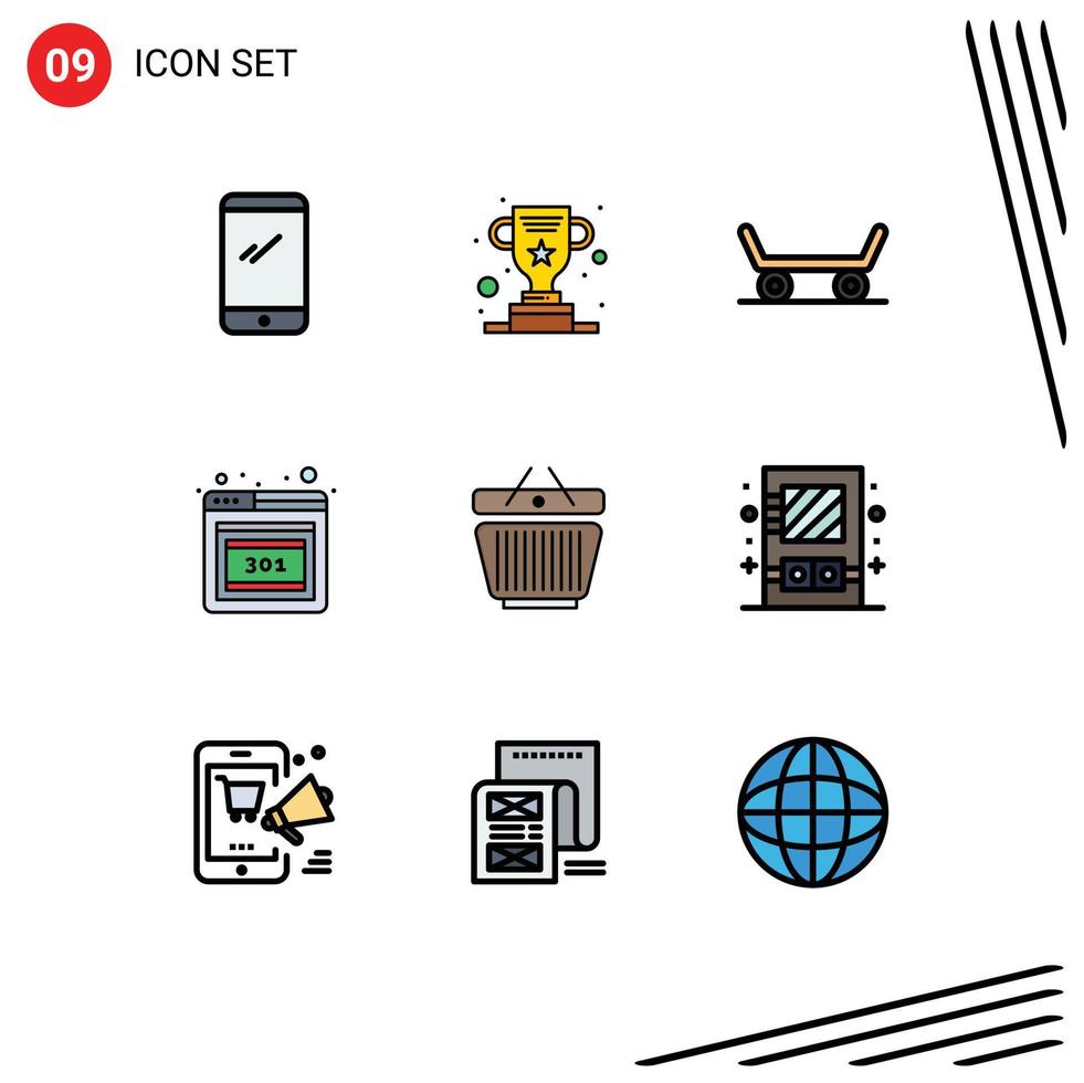 Mobile Interface Filledline Flat Color Set of 9 Pictograms of cart retail success basket error Editable Vector Design Elements