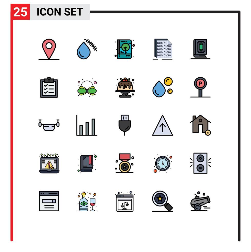 Set of 25 Commercial Filled line Flat Colors pack for quran data brand identity coding binary Editable Vector Design Elements