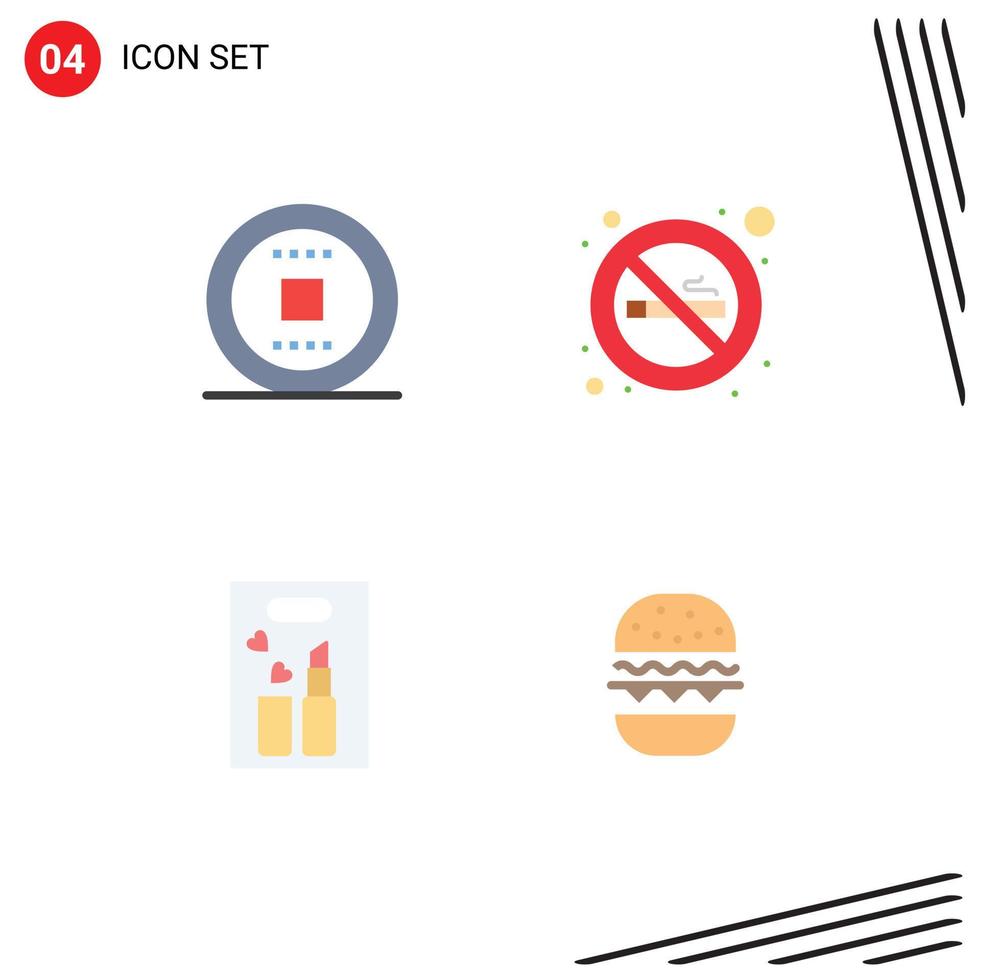 Modern Set of 4 Flat Icons Pictograph of control cosmetics track sign burger Editable Vector Design Elements