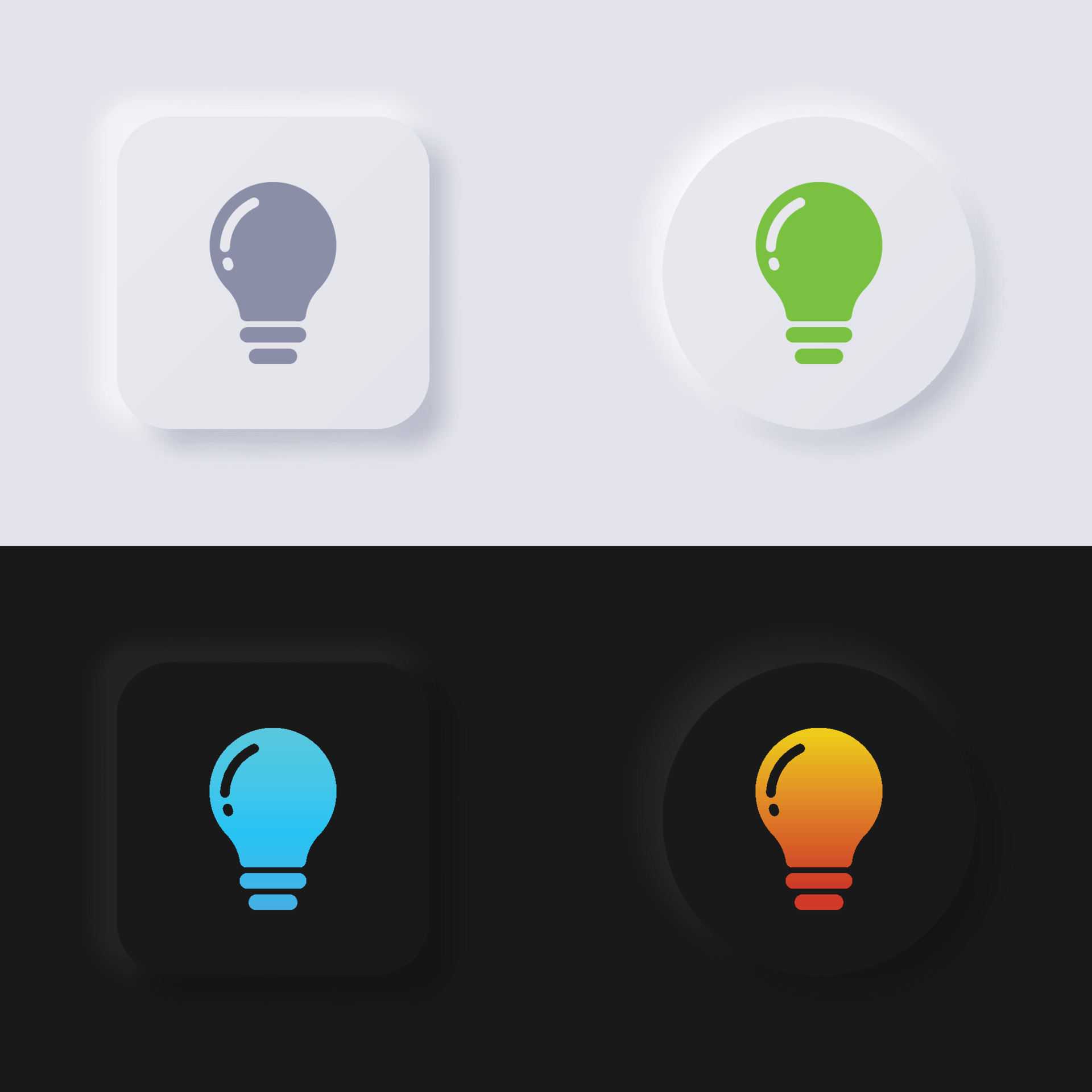 Light bulb icon set, Multicolor neumorphism button soft UI Design for