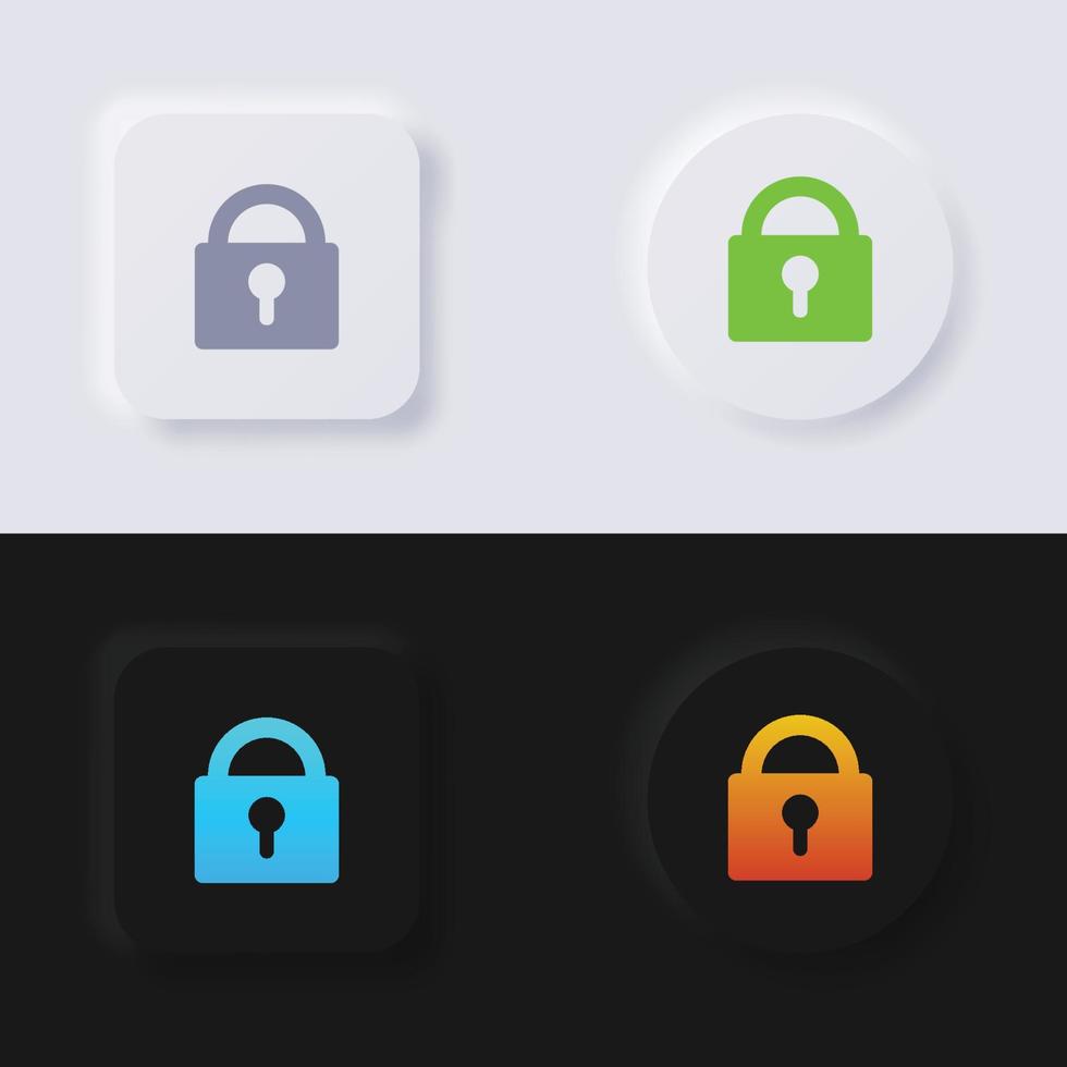 conjunto de iconos de botón de candado, diseño de interfaz de usuario suave de botón de neumorfismo multicolor para diseño web, interfaz de usuario de aplicación y más, botón, vector. vector