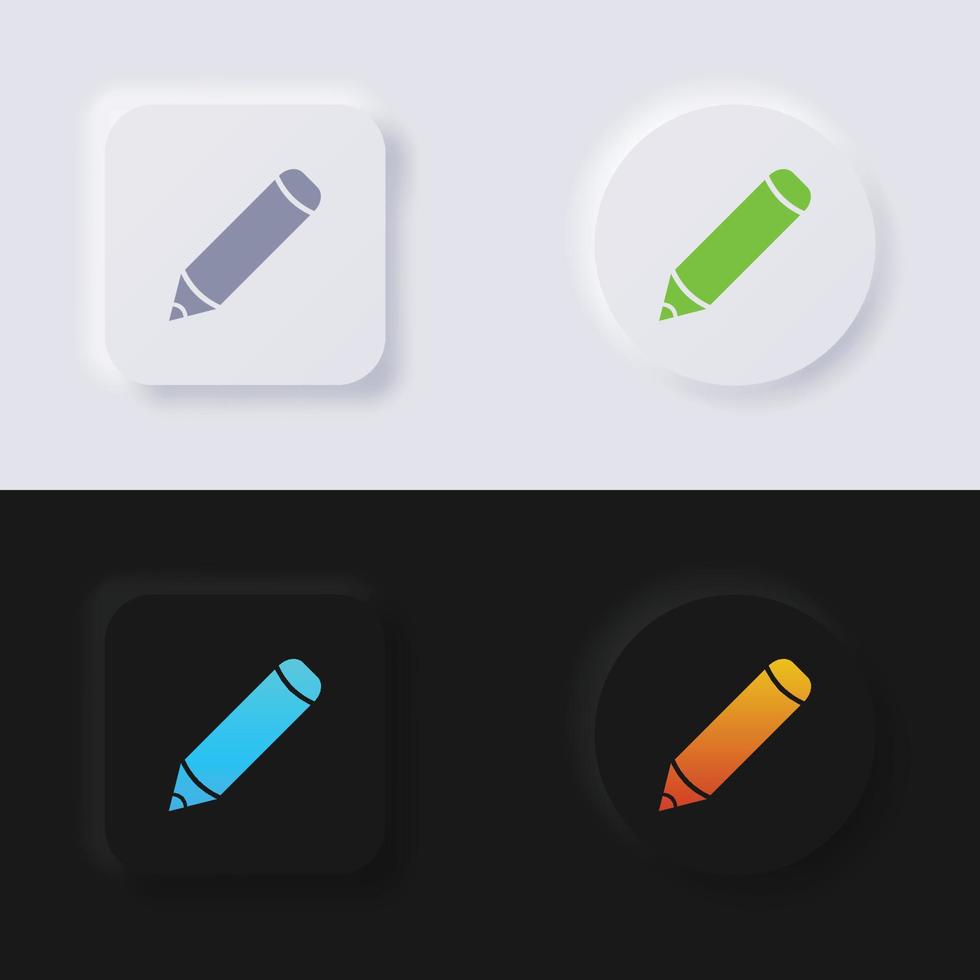 conjunto de iconos de botón de lápiz, diseño de interfaz de usuario suave de botón de neumorfismo multicolor para diseño web, interfaz de usuario de aplicación y más, botón, vector. vector