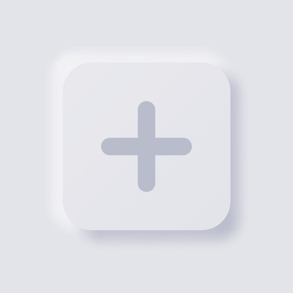 Plus sign icon, White Neumorphism soft UI Design for Web design, Application UI and more, Button, Vector. vector