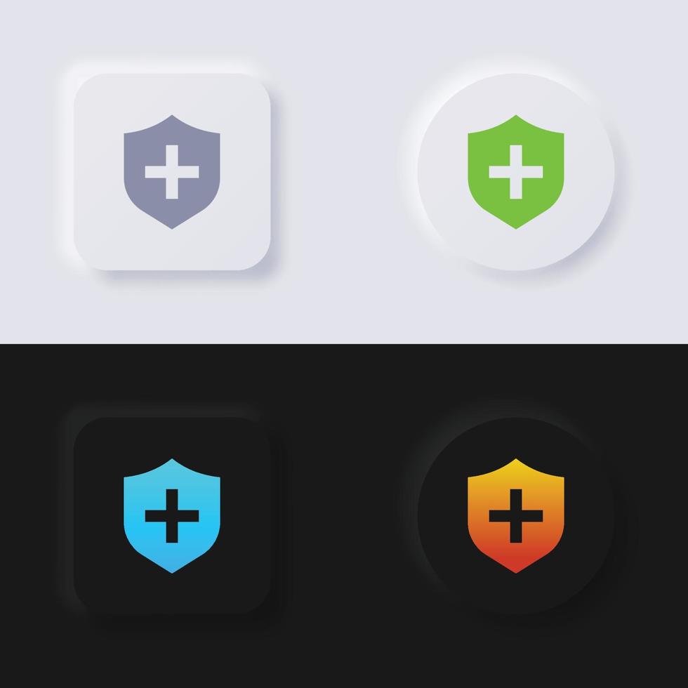 icono de escudo con símbolo más, conjunto de iconos, botón de neumorfismo multicolor diseño de interfaz de usuario suave para diseño web, interfaz de usuario de aplicación y más, conjunto de iconos, botón, vector. vector