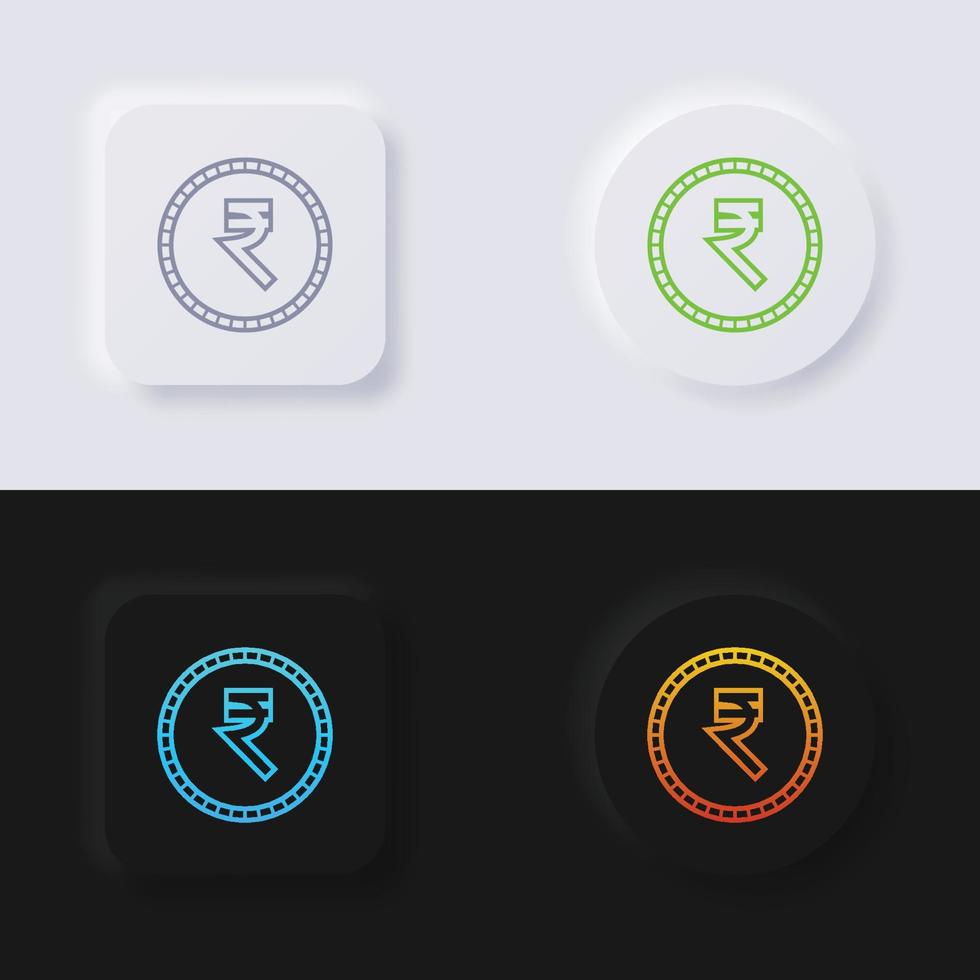 Indian rupee currency symbol coin button icon set, Multicolor neumorphism button soft UI Design for Web design, Application UI and more, Button, Vector. vector