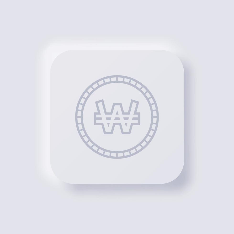 Korean won currency symbol coin icon, White Neumorphism soft UI Design for Web design, Application UI and more, Button, Vector. vector