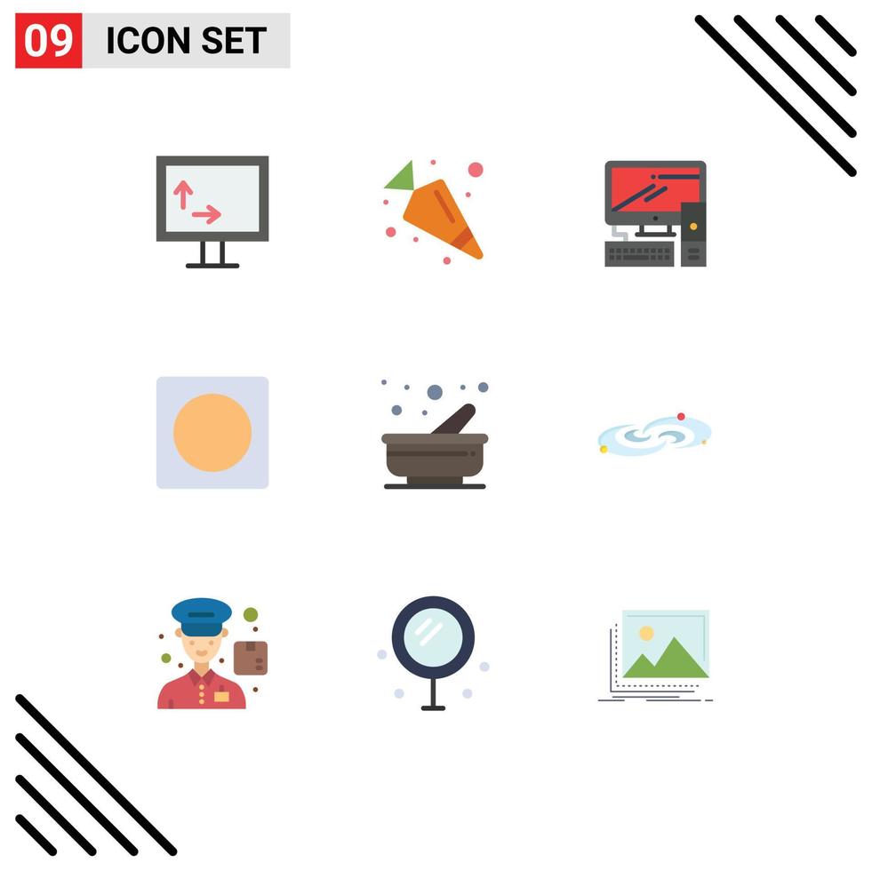 9 User Interface Flat Color Pack of modern Signs and Symbols of pestle kitchen office cooking layout Editable Vector Design Elements