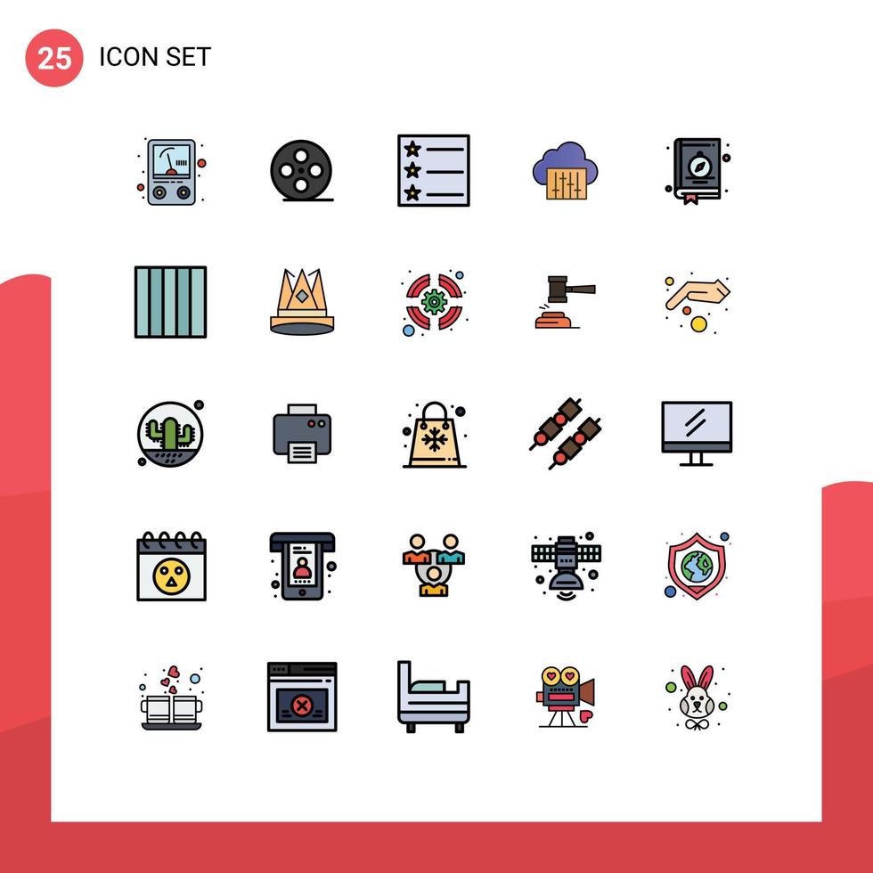 Set of 25 Vector Filled line Flat Colors on Grid for grid location list book audio Editable Vector Design Elements