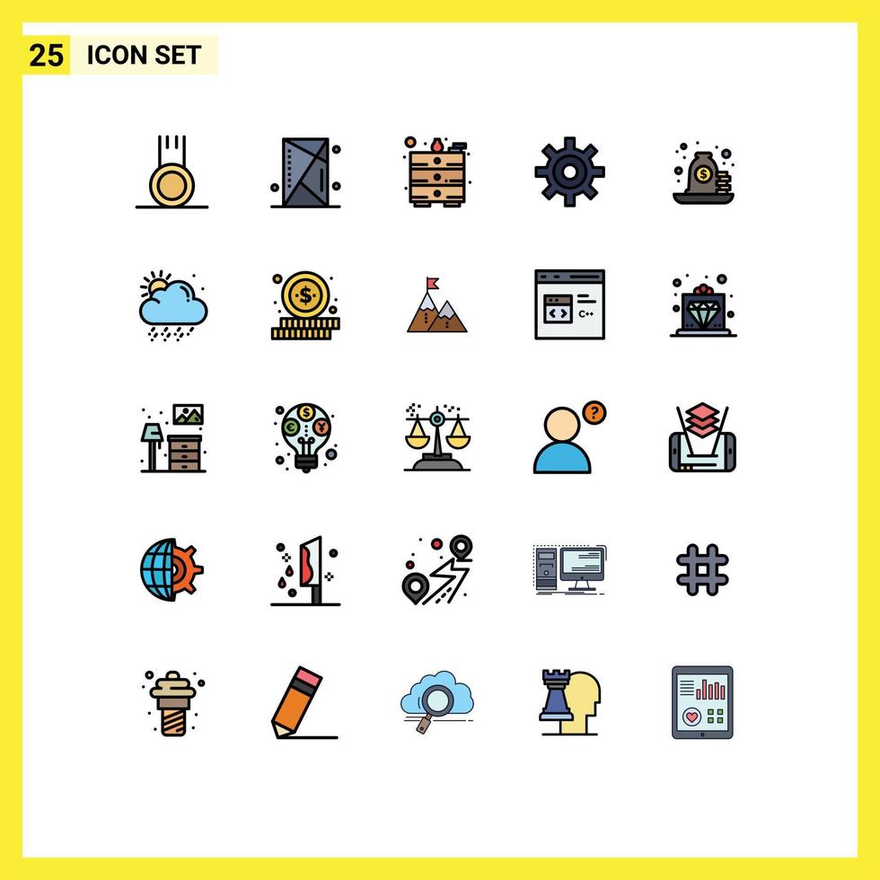 Modern Set of 25 Filled line Flat Colors and symbols such as mortgage user shield setting gear Editable Vector Design Elements