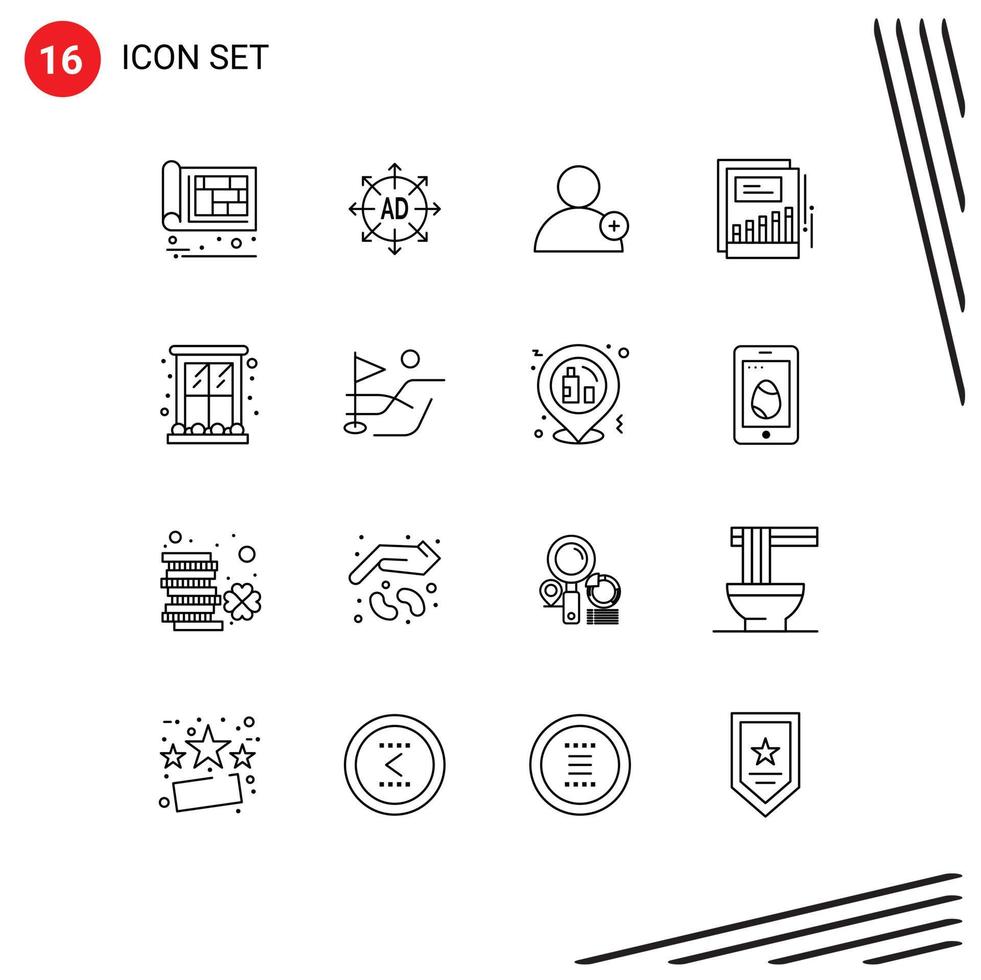 Universal Icon Symbols Group of 16 Modern Outlines of decoration income ad growth growth Editable Vector Design Elements