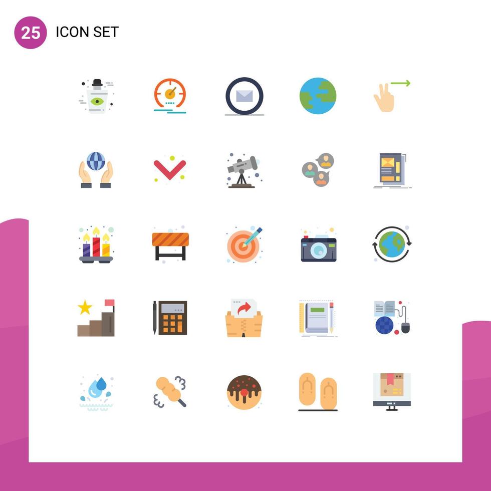 25 User Interface Flat Color Pack of modern Signs and Symbols of gesture worldwide speedometer globe web Editable Vector Design Elements