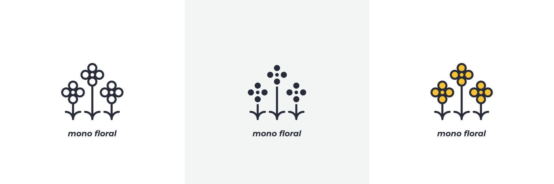 icono mono floral. línea, versión en color de contorno sólido y relleno, contorno y signo de vector relleno. símbolo de idea, ilustración de logotipo. gráficos vectoriales