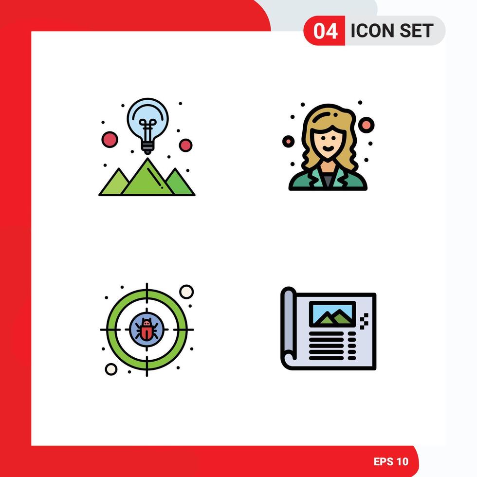 Modern Set of 4 Filledline Flat Colors Pictograph of creative cyber strategy solution researcher target Editable Vector Design Elements