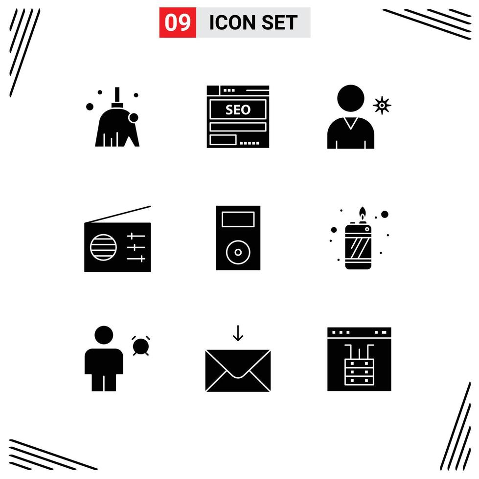 Universal Icon Symbols Group of 9 Modern Solid Glyphs of electronics signal seo radio user Editable Vector Design Elements