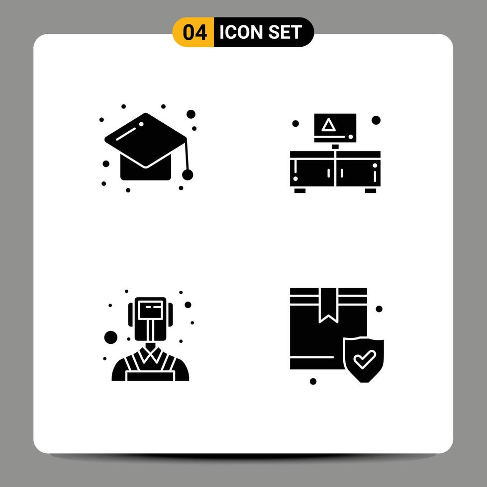 Universal Icon Symbols Group of 4 Modern Solid Glyphs of cap professions study stand insurance Editable Vector Design Elements