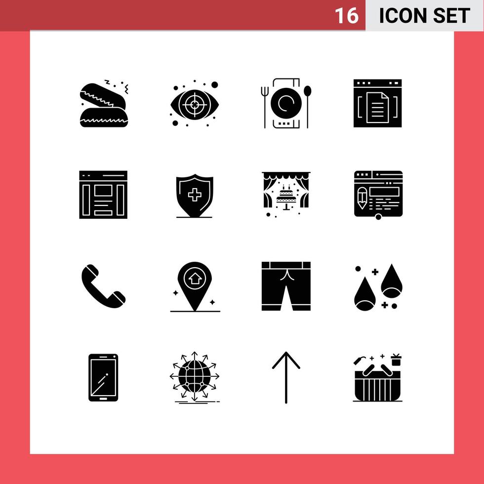 Pictogram Set of 16 Simple Solid Glyphs of interface interface catering file browser Editable Vector Design Elements