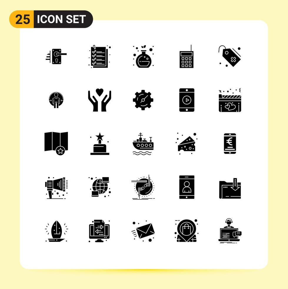 25 User Interface Solid Glyph Pack of modern Signs and Symbols of medical talkie file radio devices Editable Vector Design Elements