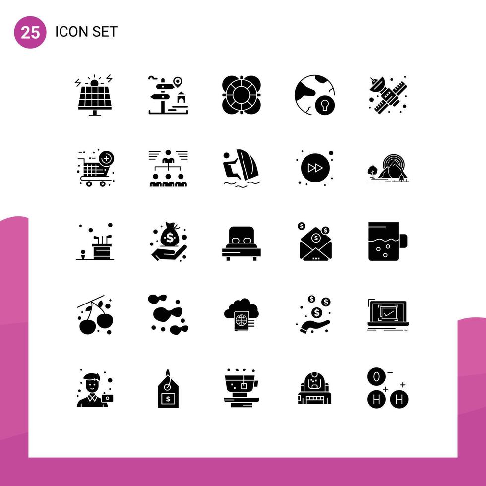 Universal Icon Symbols Group of 25 Modern Solid Glyphs of padlock internet home global outline Editable Vector Design Elements