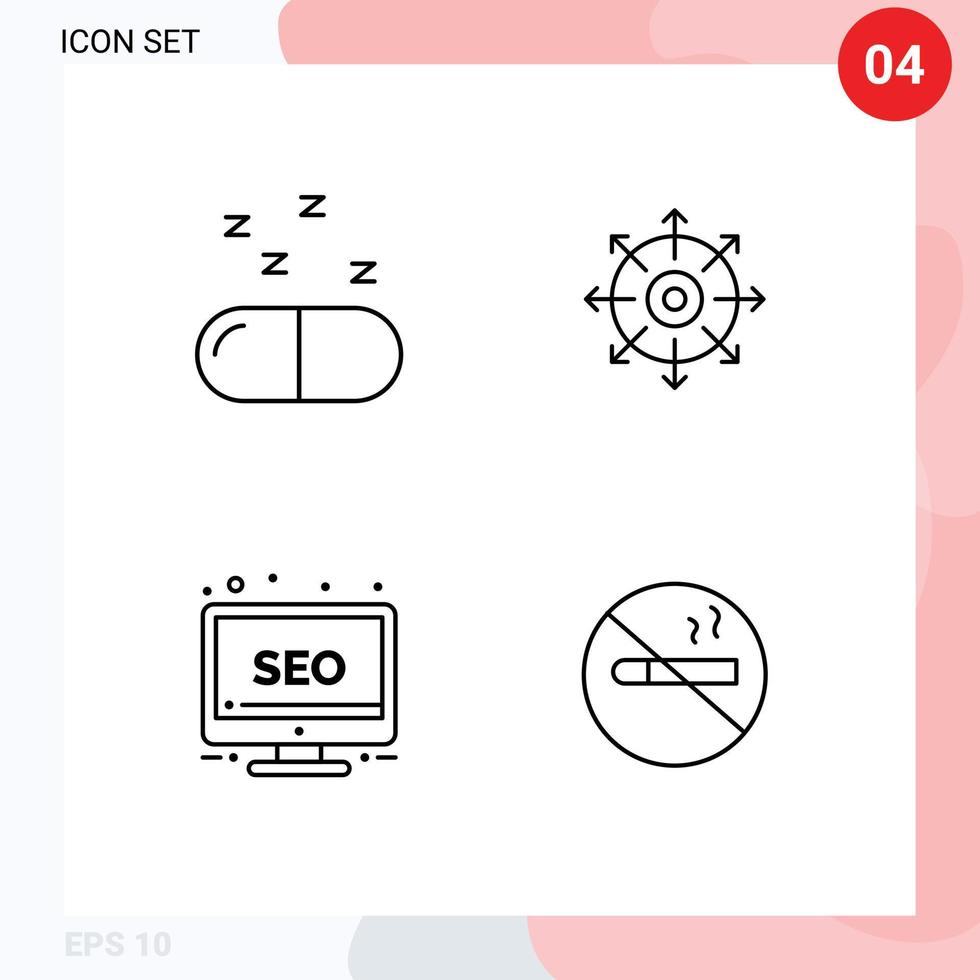 grupo de 4 colores planos de línea de llenado modernos establecidos para el éxito del objetivo de detección de drogas fumar elementos de diseño vectorial editables vector