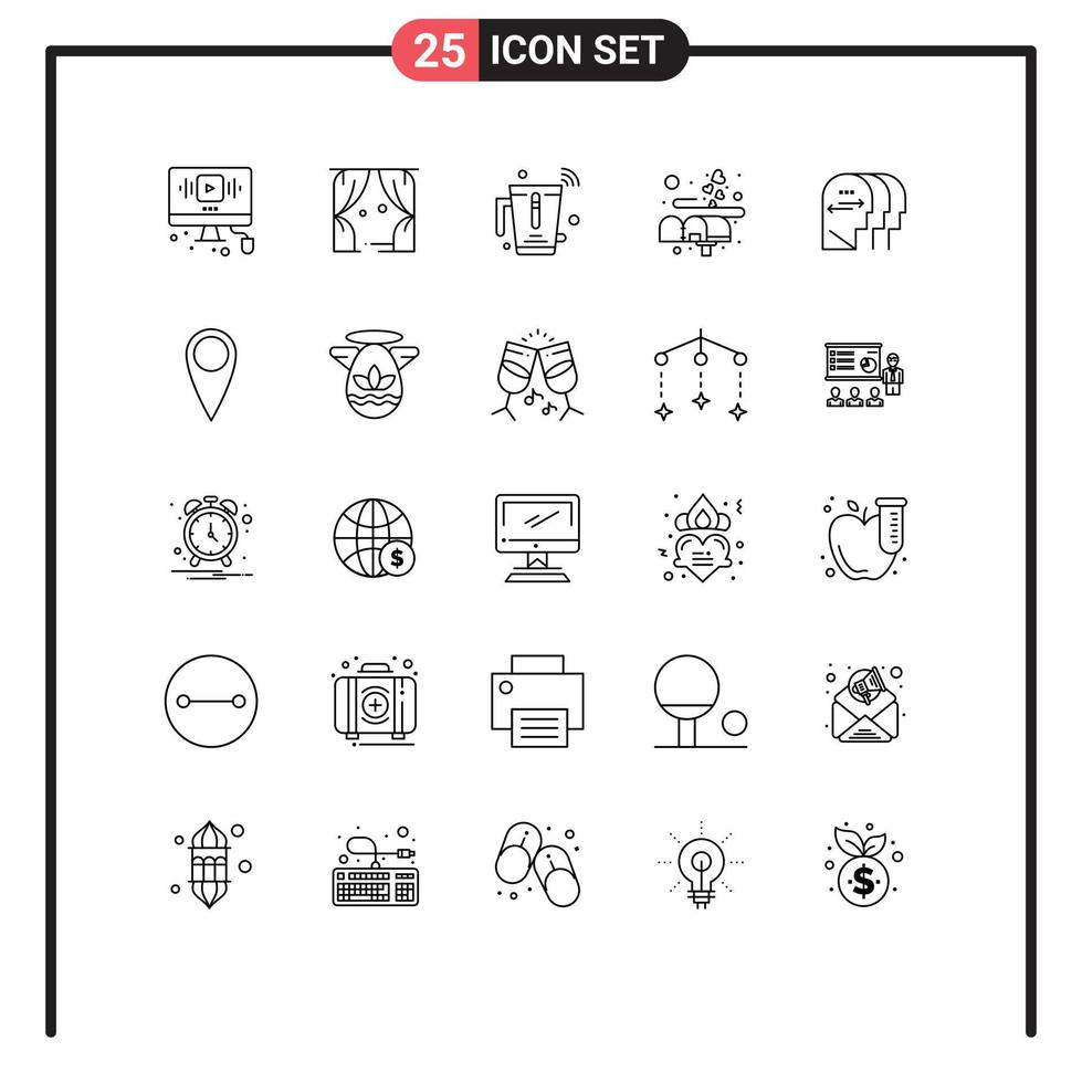 Mobile Interface Line Set of 25 Pictograms of mail letter usa box wifi Editable Vector Design Elements