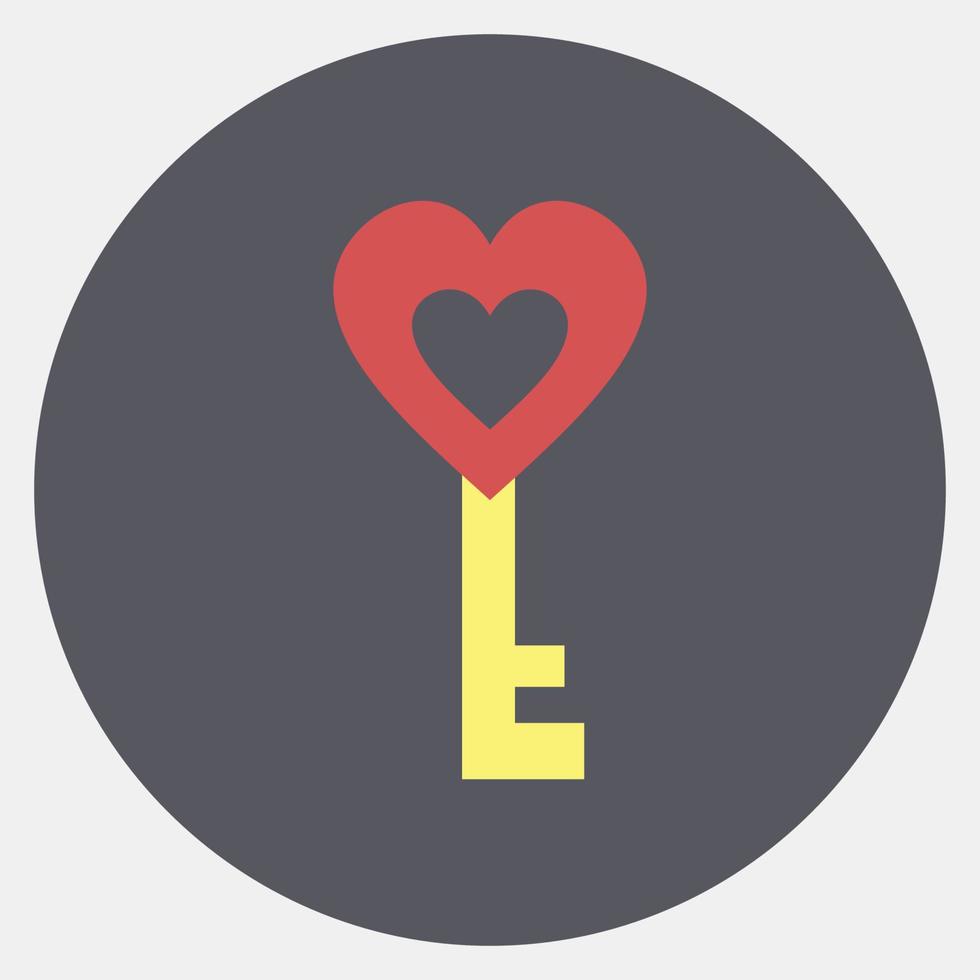 Icon heart shaped key. Valentine day celebration elements. Icons in color mate style. Good for prints, posters, logo, party decoration, greeting card, etc. vector
