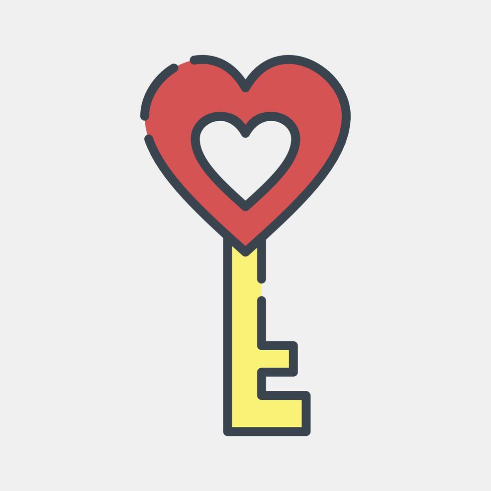 Icon heart shaped key. Valentine day celebration elements. Icons in filled line style. Good for prints, posters, logo, party decoration, greeting card, etc. vector