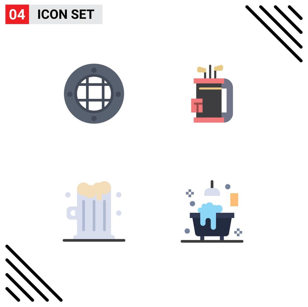 paquete de iconos planos de 4 símbolos universales de cerveza interior equipo exterior comida elementos de diseño vectorial editables vector