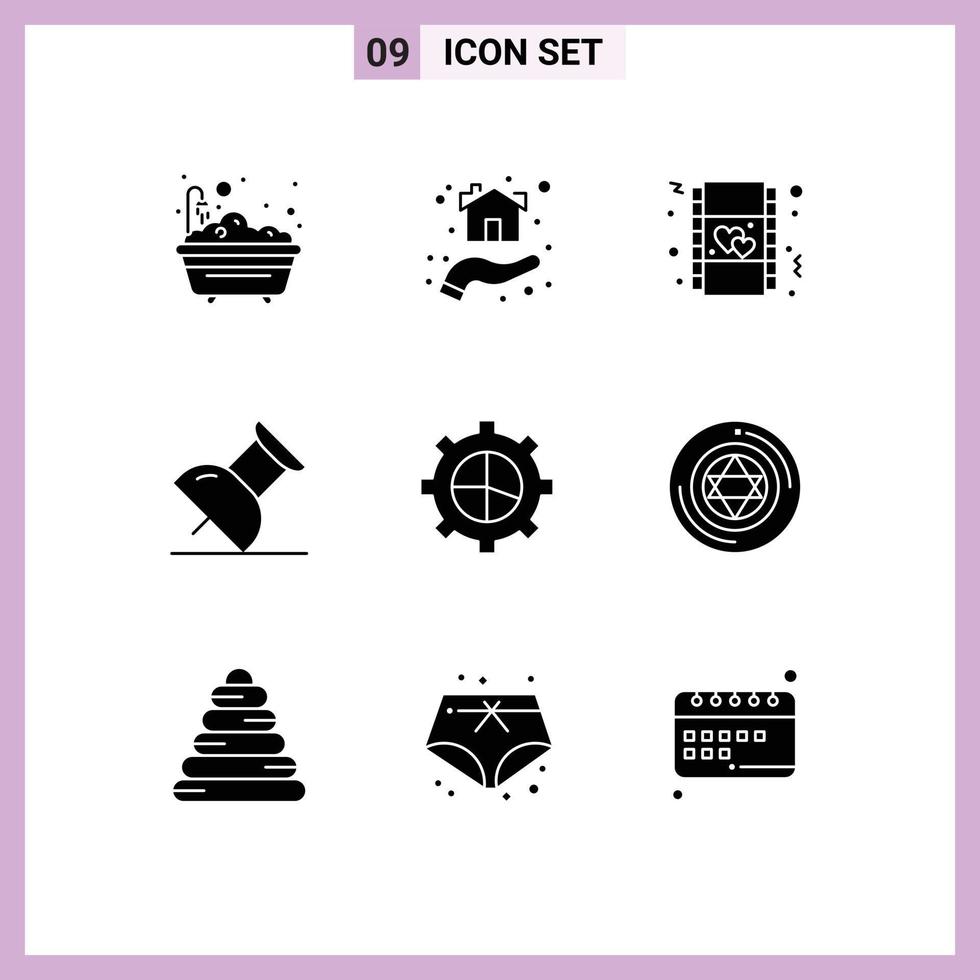 9 Universal Solid Glyphs Set for Web and Mobile Applications settings business shelter pin movie Editable Vector Design Elements