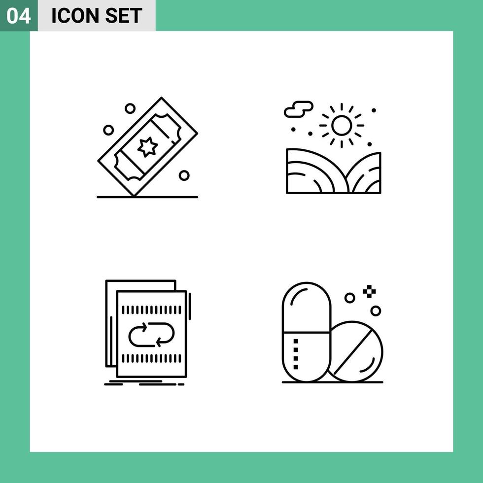 Line Pack of 4 Universal Symbols of cinema tickets audio theater tickets garden loop Editable Vector Design Elements