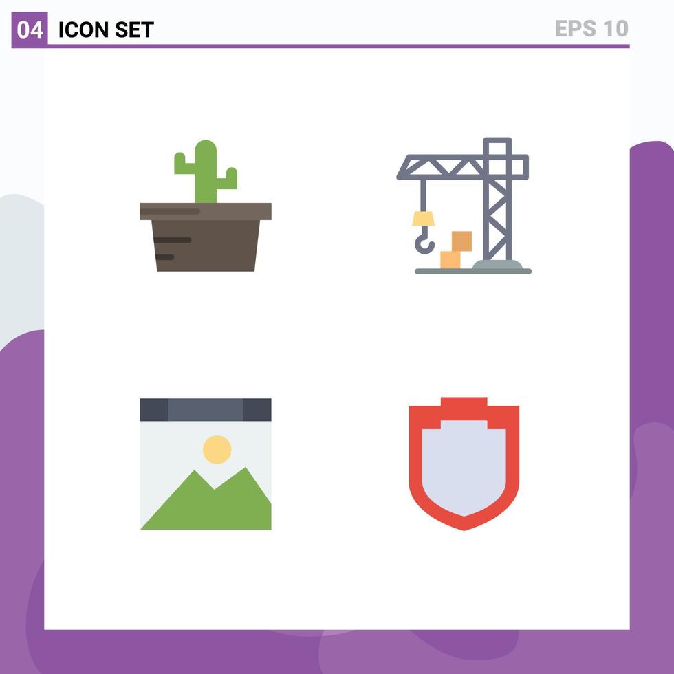 4 User Interface Flat Icon Pack of modern Signs and Symbols of cactus website architecture app security Editable Vector Design Elements