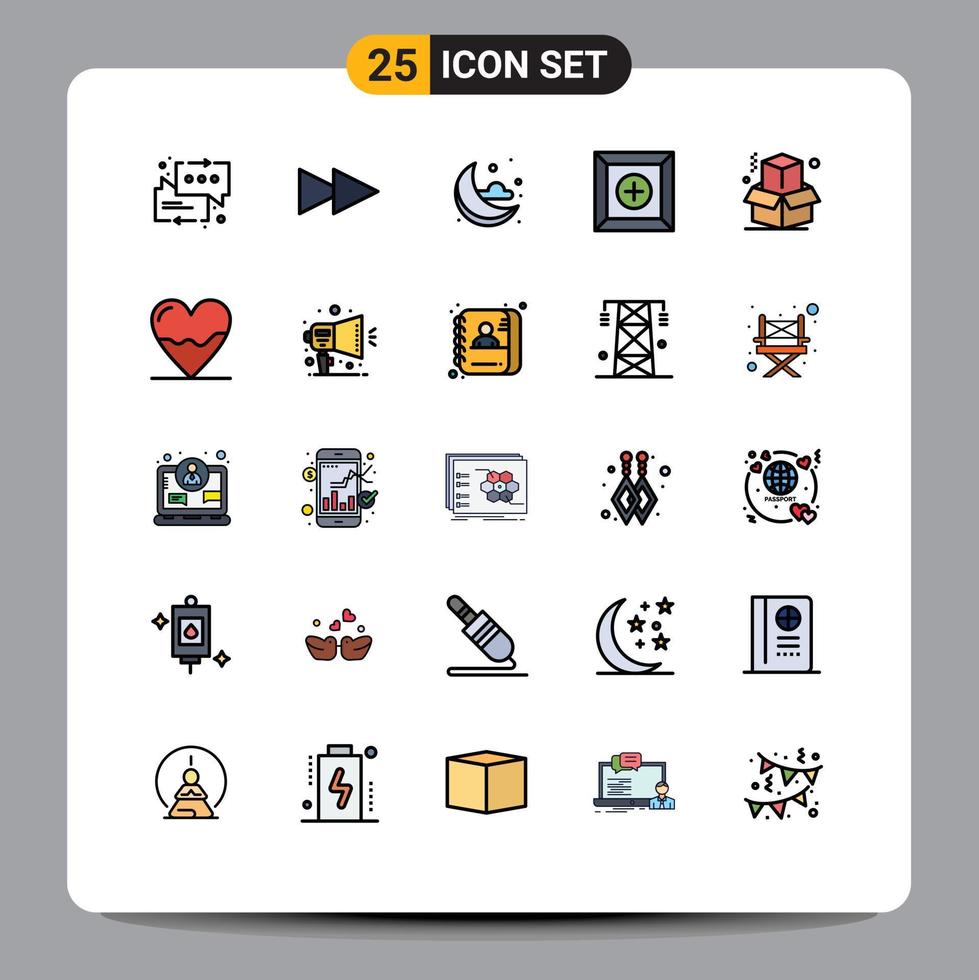 conjunto de 25 iconos de ui modernos símbolos signos para cardiograma anatomía clima oficina caja elementos de diseño vectorial editables vector