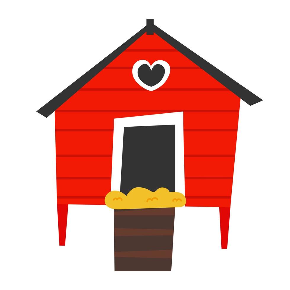 Red hen house in cartoon style isolated on white background, farm animal, rural lifestyle concept for children books or posters vector