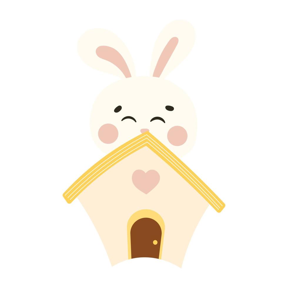lindo conejito en la construcción de viviendas, logotipo de la casa de conejo para el concepto veterinario de mascotas vector