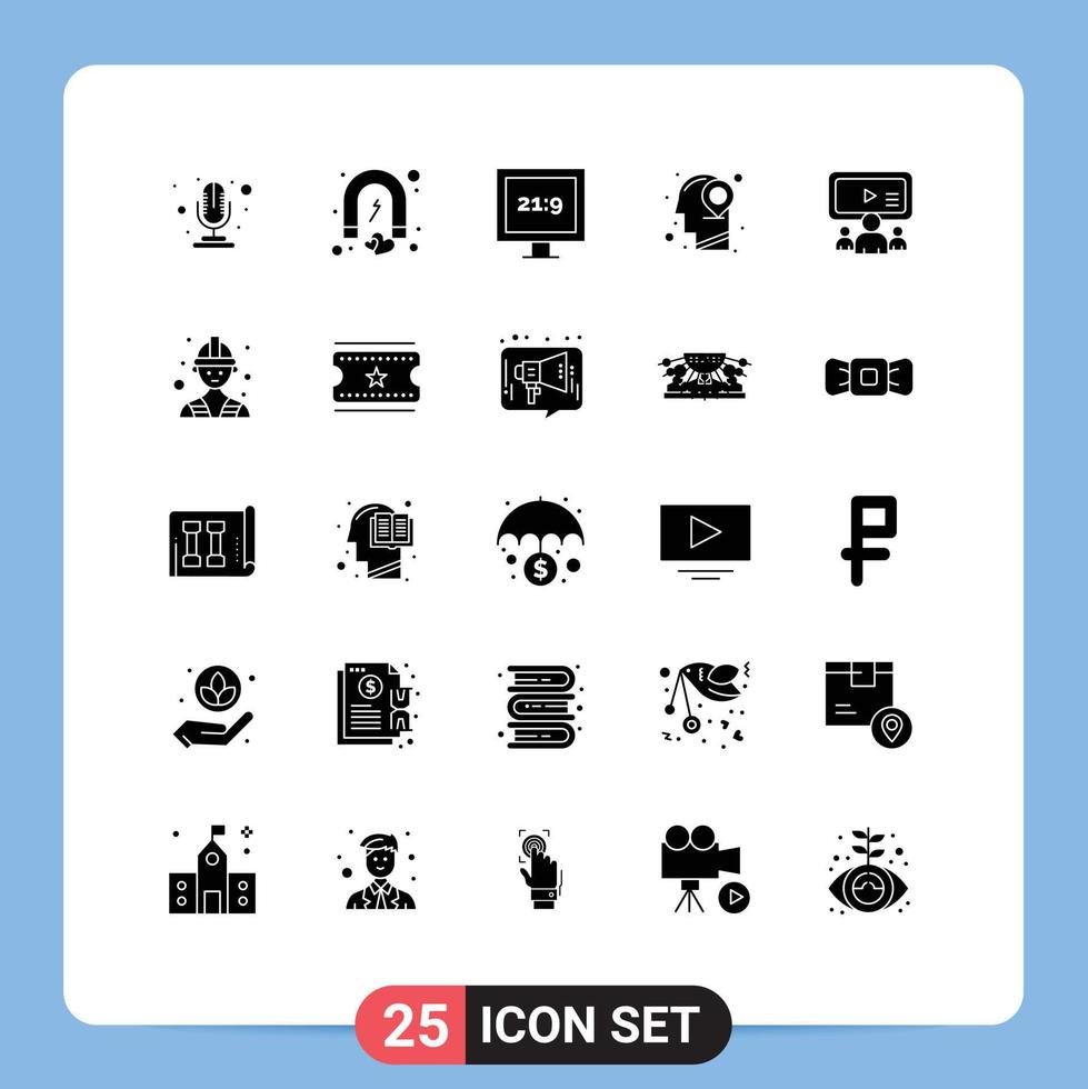 25 Thematic Vector Solid Glyphs and Editable Symbols of team group aspect ratio mind location Editable Vector Design Elements