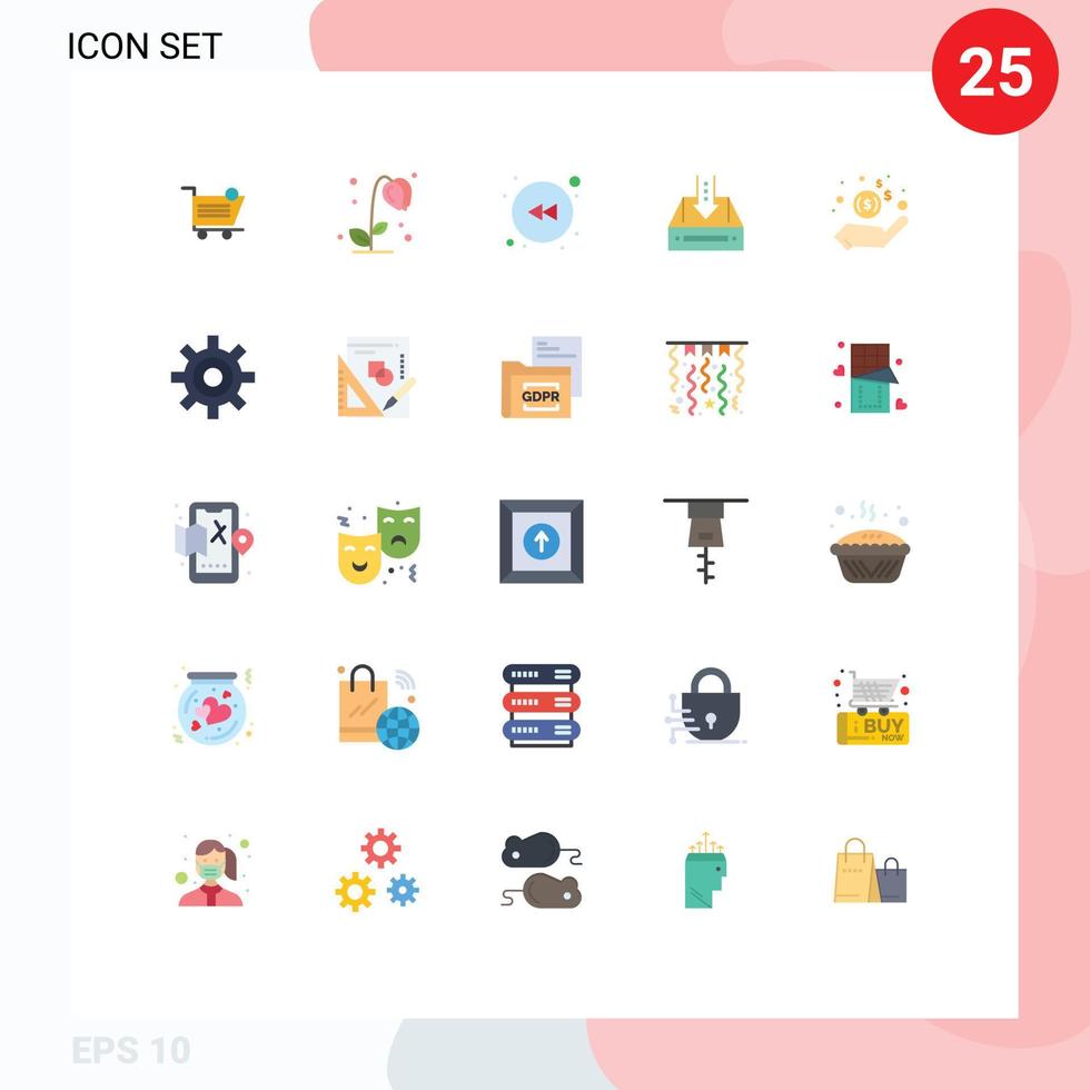 Modern Set of 25 Flat Colors Pictograph of project document spring cabinet inbox Editable Vector Design Elements