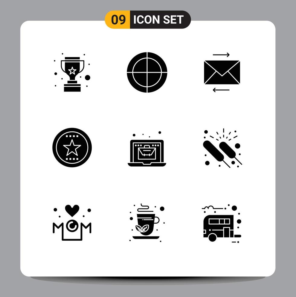 9 Solid Glyph concept for Websites Mobile and Apps laptop star message medal bookmark Editable Vector Design Elements