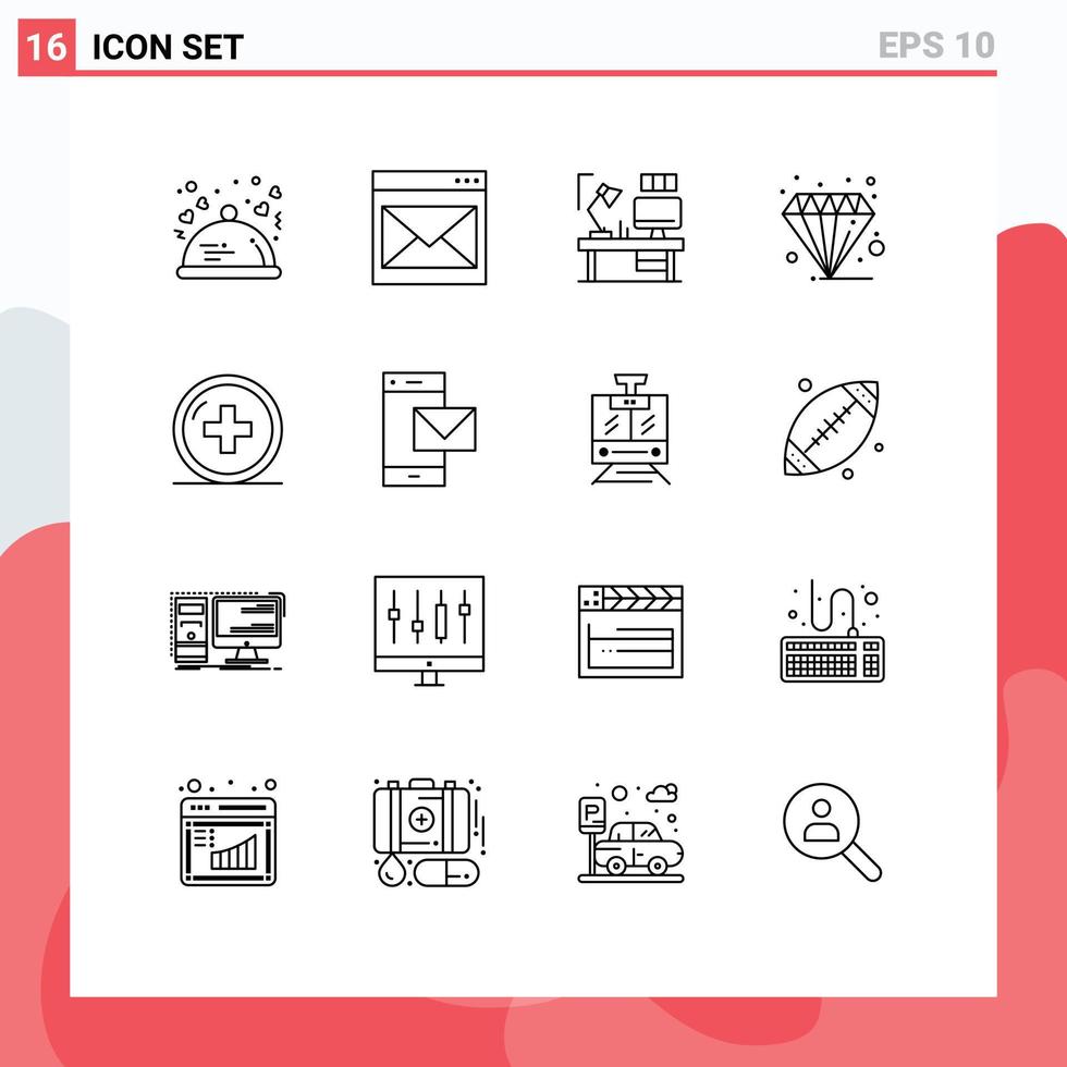 Universal Icon Symbols Group of 16 Modern Outlines of economy business email designer lamp Editable Vector Design Elements
