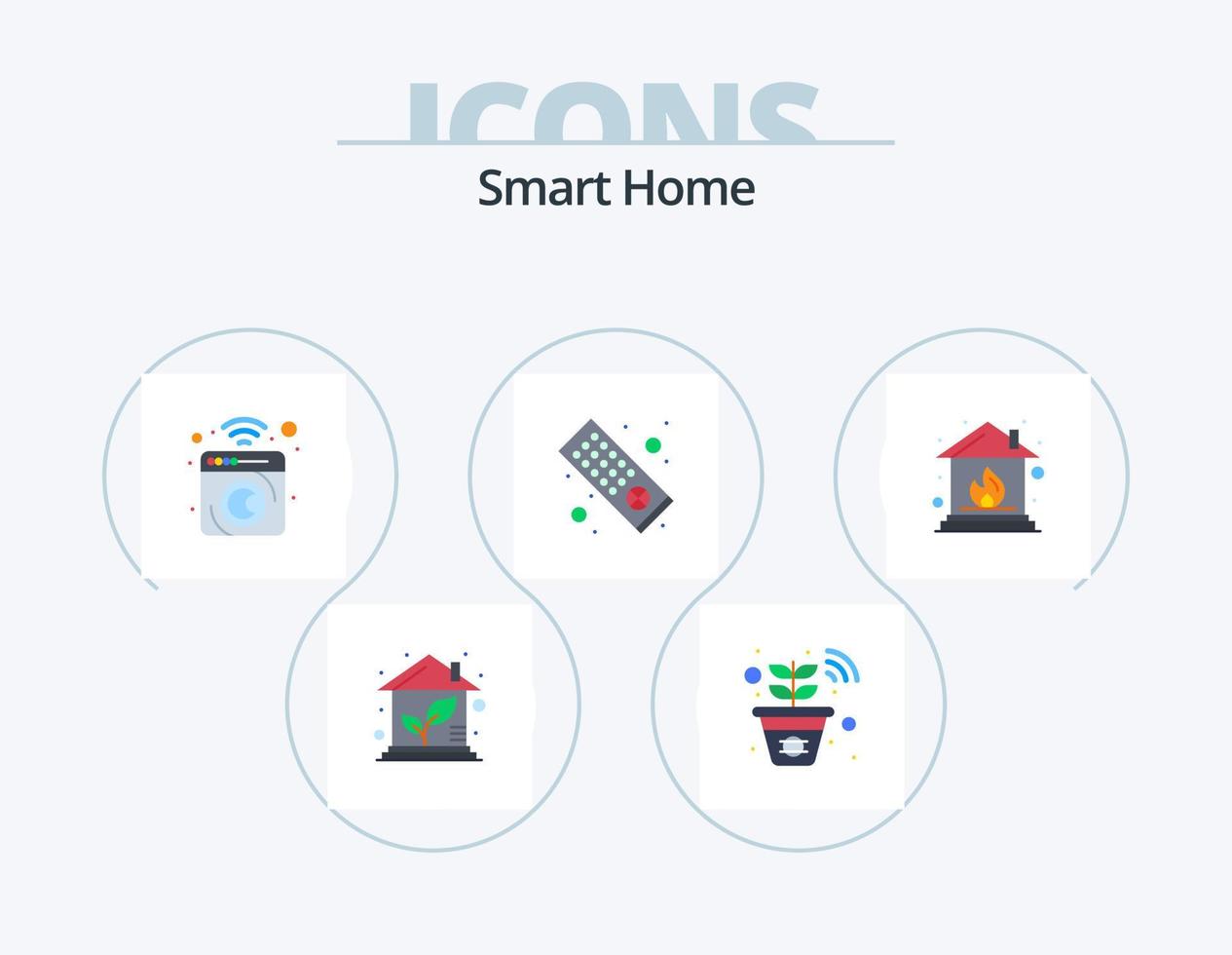 Smart Home Flat Icon Pack 5 Icon Design. home. tv remote. clean. remote control. machine mashing vector