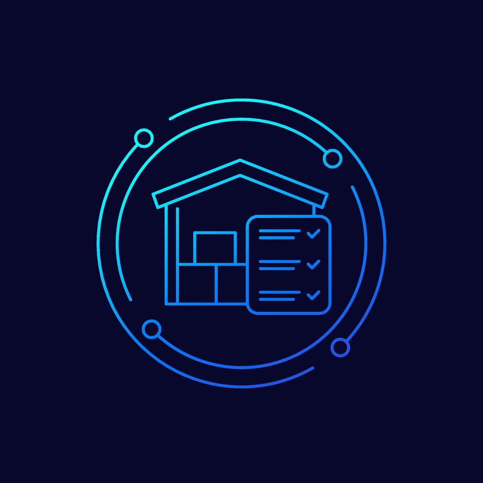 inventory, stock line icon with warehouse, vector