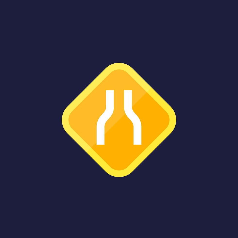 narrow road sign, vector icon