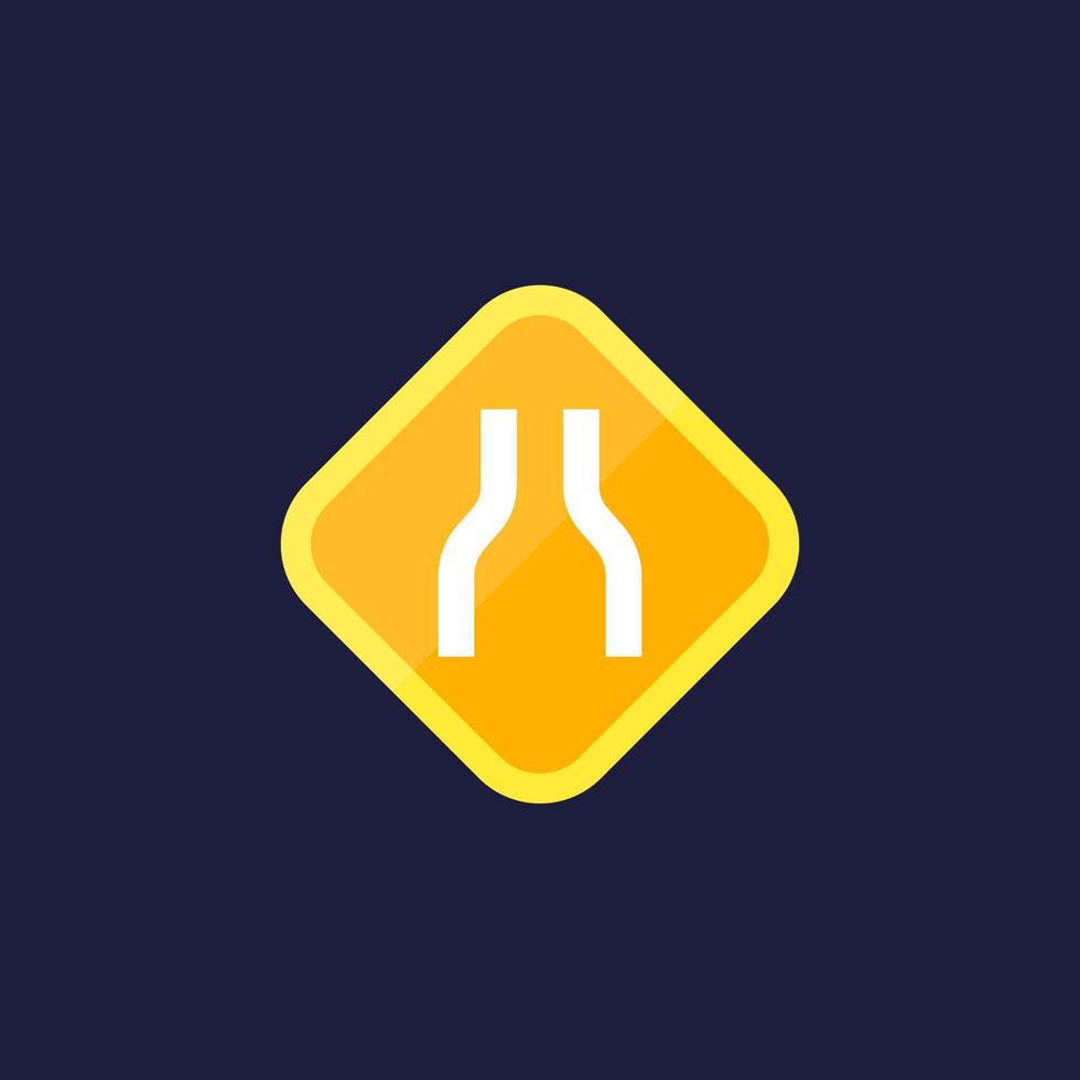 narrow road sign, vector icon