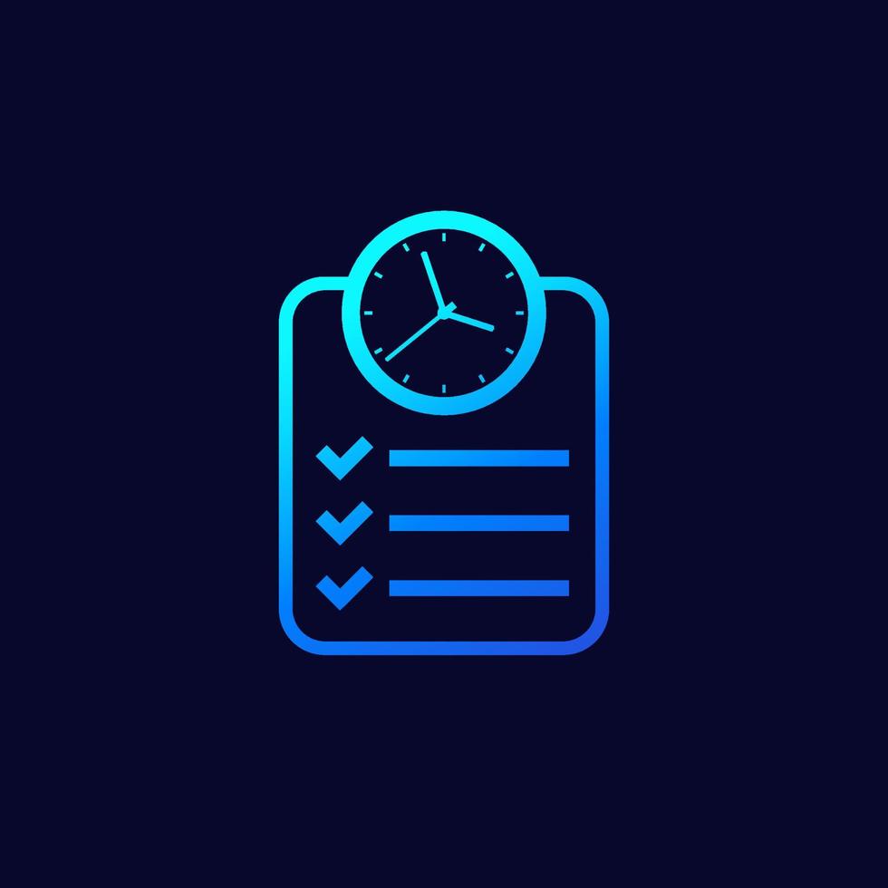timesheet, tracking time vector icon on dark