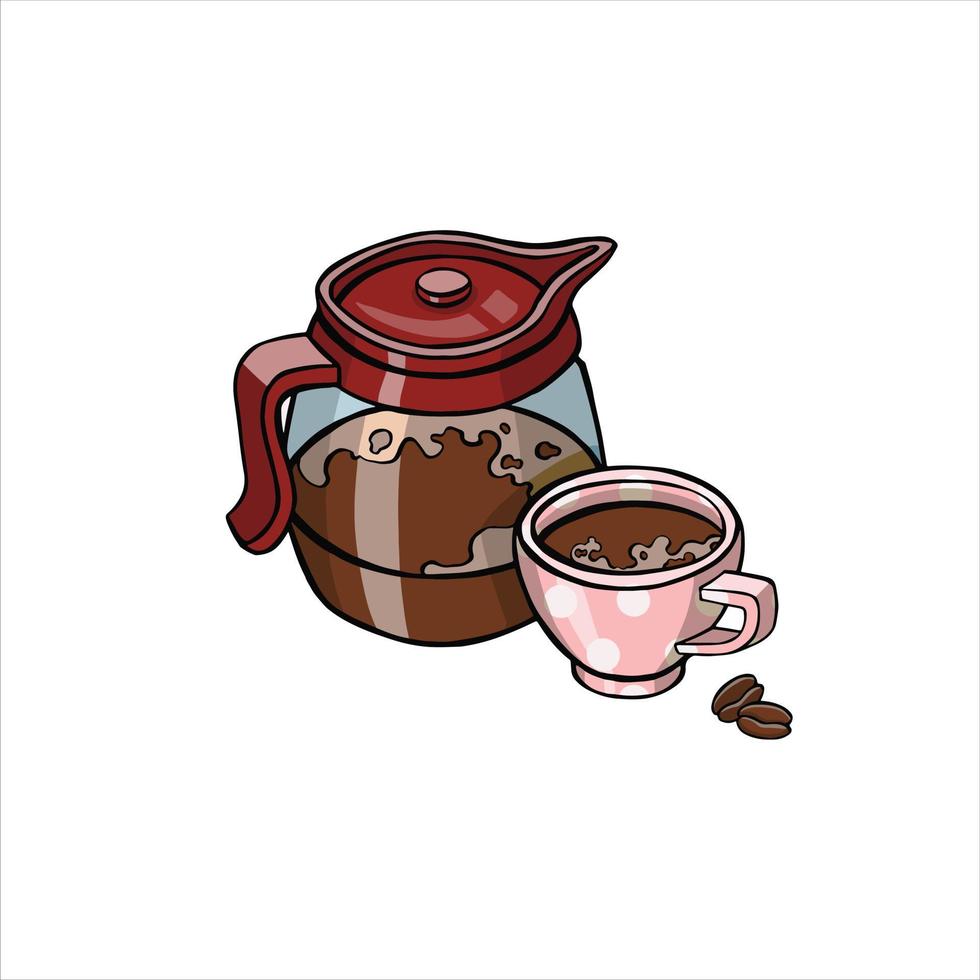 coffee pot and cup of coffee  illustration vector