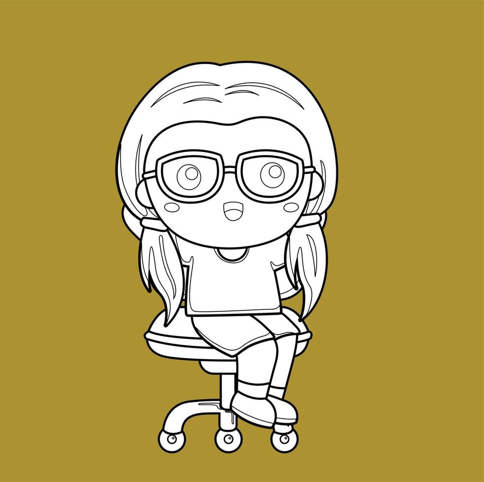 Smart Girl with Glasses Digital Stamp vector