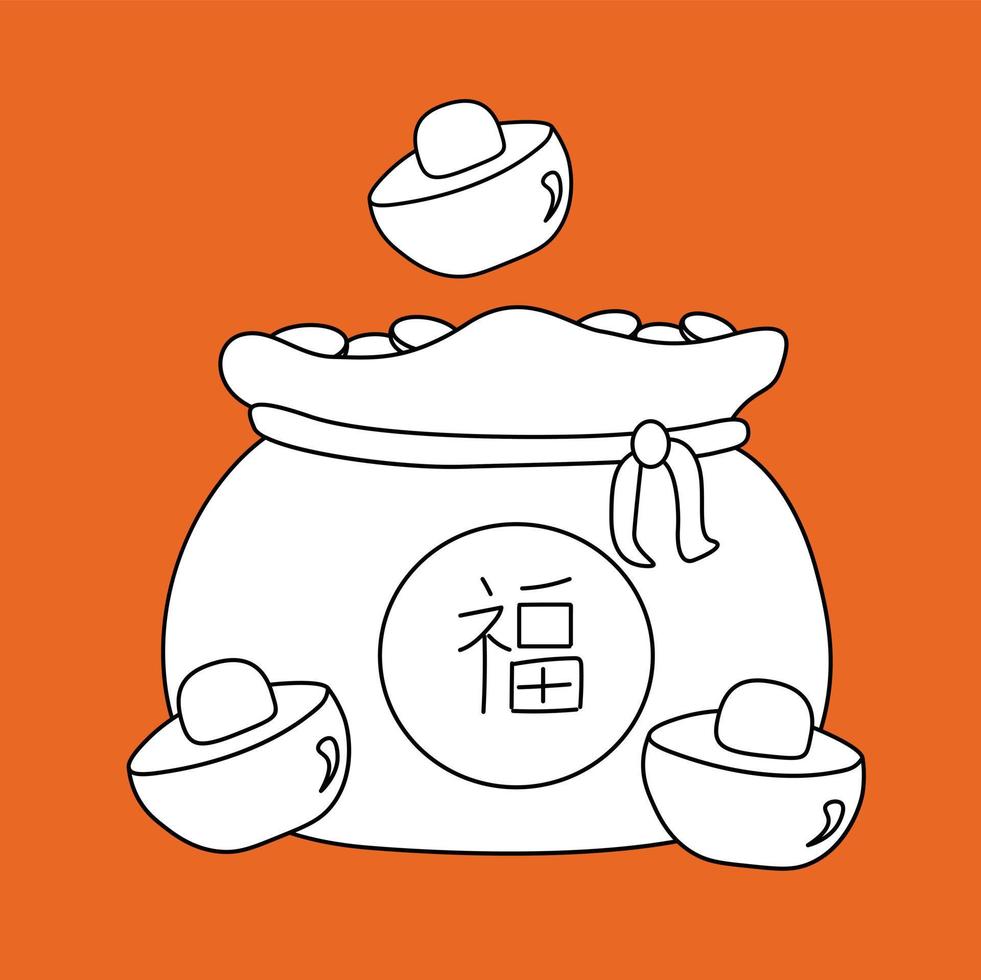 Chinese Coin Bag Digital Stamp vector