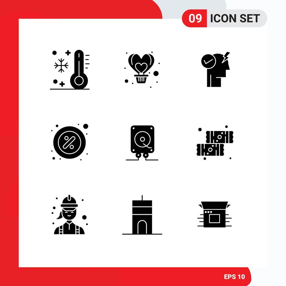 Solid Glyph Pack of 9 Universal Symbols of piece part heart discount power Editable Vector Design Elements