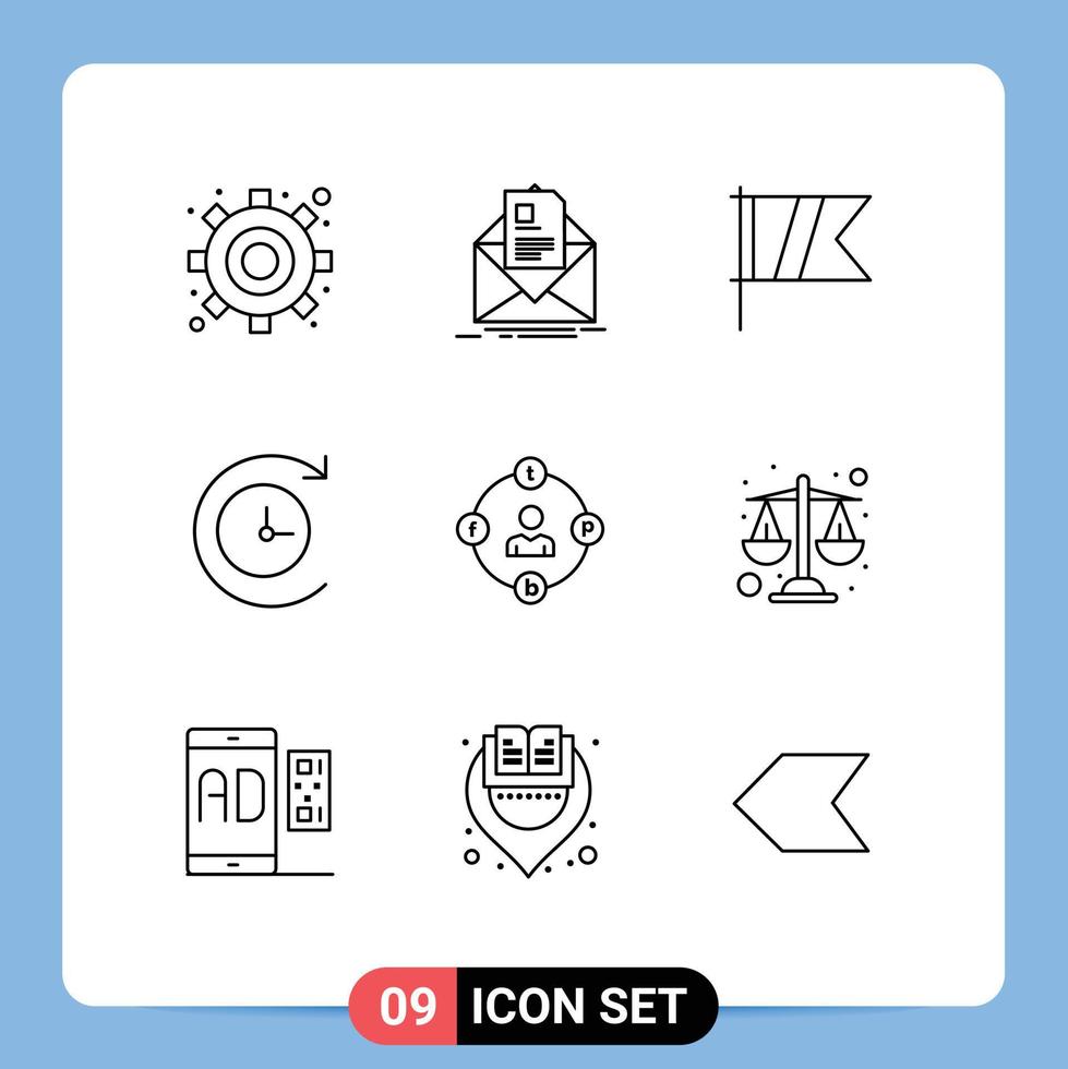 9 User Interface Outline Pack of modern Signs and Symbols of media communication golf social media backup Editable Vector Design Elements