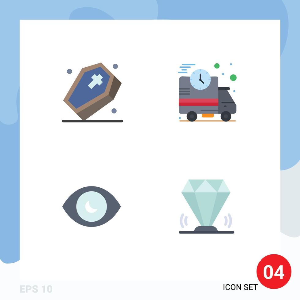 Pack of 4 creative Flat Icons of grave human eye spooky fast view Editable Vector Design Elements