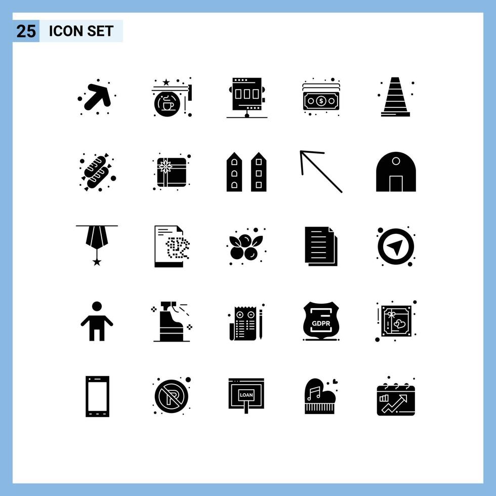 25 Solid Glyph concept for Websites Mobile and Apps construction money activities dollar recreation Editable Vector Design Elements